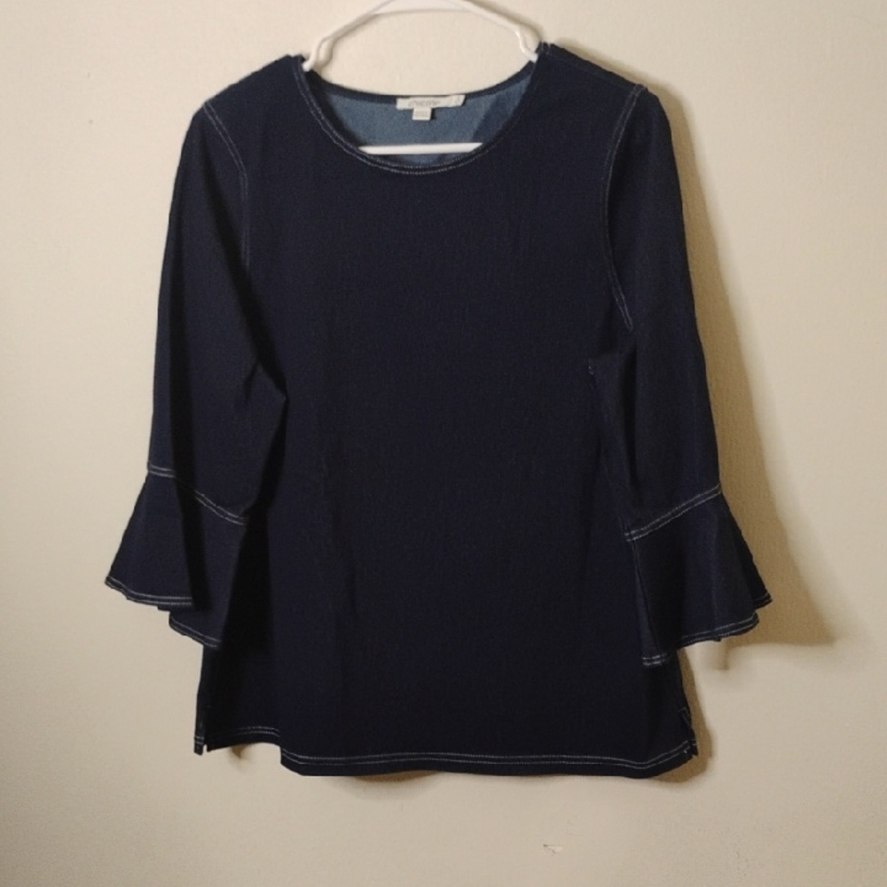 Chico's Dark Blue Blouse with Flared Sleeves Chicos Size 2